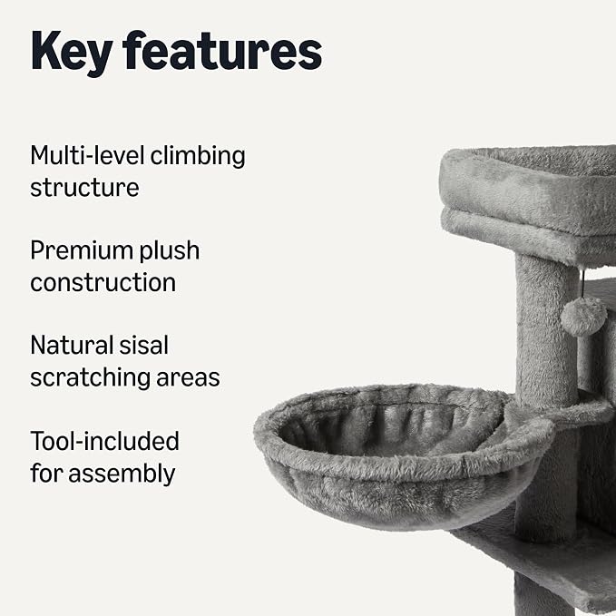 Amazon Basics Indoor Cat & Kittens Multi-Level Climbing Activity Tower with Scratching Posts, 2 Condos, FSC Certified, M - 30"(76.2cm) H, Grey