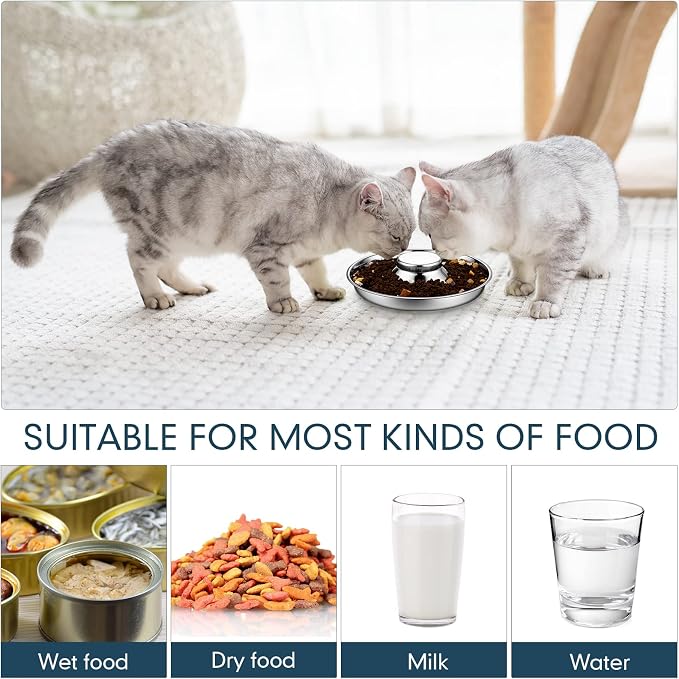 Zopeal 6 Pcs 8.7" Stainless Steel Puppy Bowls, Kitten Bowls for Food and Water, Multiple Mini Puppy Cat Food Bowl Weaning Slow Feeder for Kitten, Litters, Cat, Small Dogs, Pets