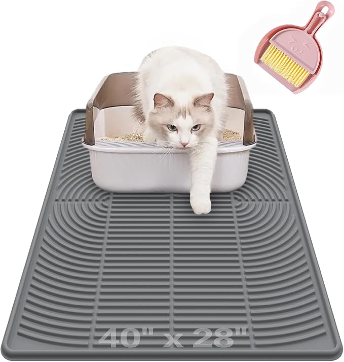Extra Large Cat Litter Mat XL, 47" x 35", Silicone Waterproof | Traps litter, Easy to clean, Vacuum & wipe off, Waterproof backing, Non-slip design, Soft on paws
