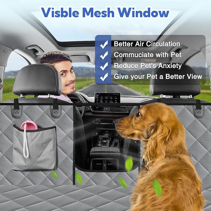 Kytely Heavy Duty Dog Car Seat Cover, 100% Waterproof & Scratch-Proof Backseat Protector with Mesh Window – Non-Slip Hammock for Cars Trucks SUVs, Keep Seats Clean & Dog Comfortable