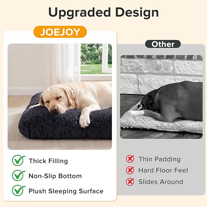 JOEJOY Large Dog Bed Crate Pad, Deluxe Plush Washable Dog Beds Fulffy Soft Kennel Pad Anti-Slip Pet Sleeping Mat for Large Medium Small Dogs, 35" x 23", Dark Grey