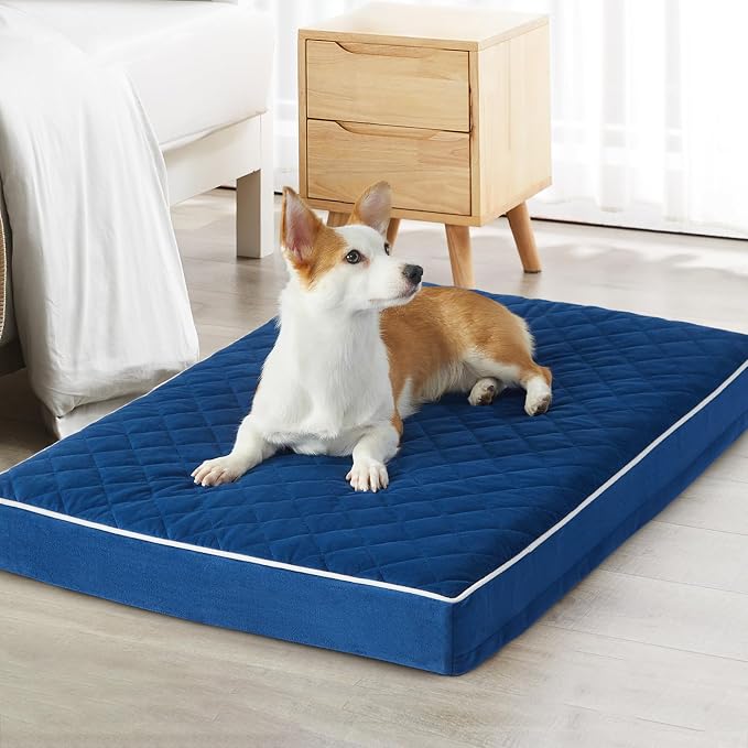 WNPETHOME Orthopedic Waterproof Dog Bed Medium for Comfy Sleeping | Washable Medium Pet Bed with Removable Cover, Multi-Needle Quilting Dogs Crate Bed Blue 30x20 Inch