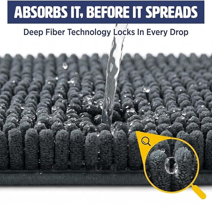 Muddy Mat® | Large Cat Litter Mat 36"x60", Litter Trapping Mat, Super Absorbent Scatter Control, Soft on Paws, Slip Resistant Washable Litter Mat, Traps Litter, Protects Floors, Charcoal