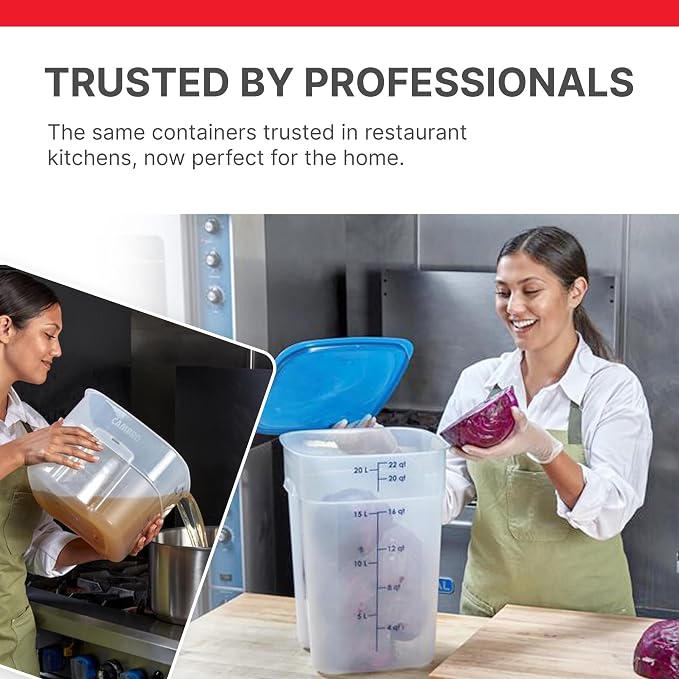 Cambro FreshPro 22 Quart (QT) Food Storage Container with Lid (Restaurant Grade) - for Food Prep, Commercial Kitchen, Pet and Dog Food Container (Translucent)