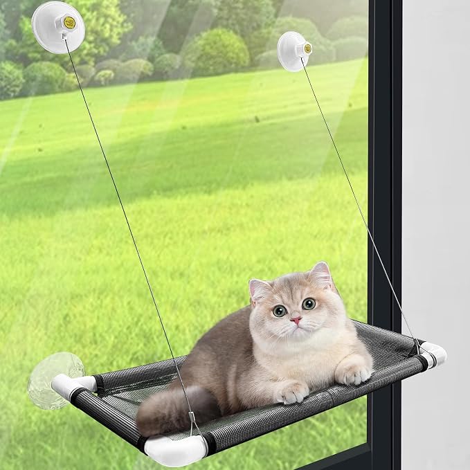 UCINNOVATE Cat Window Perch, Cat Hammock Hanging Bed for Kitty, Resting Pet Bed, Indoor Mounted Kitten Perch, Sunbath Shelf with Strong Suction Cup