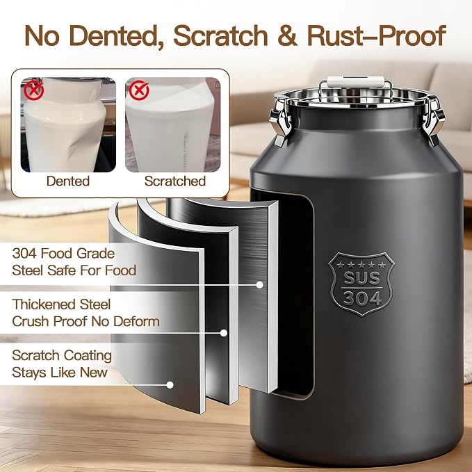 Stainless Steel Dog Food Storage Container 45 lb with Scoop & Lid | Large Airtight Metal Pet Food Bin, No Dented or Scratched, Metal Dog Food Storage Container for Kibble, Cat Food & Bird Seed