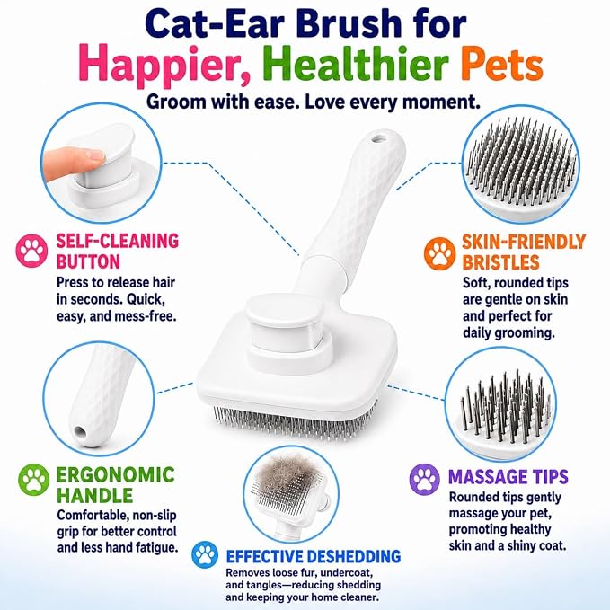 Self-Cleaning Slicker Brush, Dog Cat Bunny Pet Grooming Shedding Brush, Easy to Remove Loose Undercoat, Pet Massaging Tool Suitable for Pets with Long or Short Hair (White)