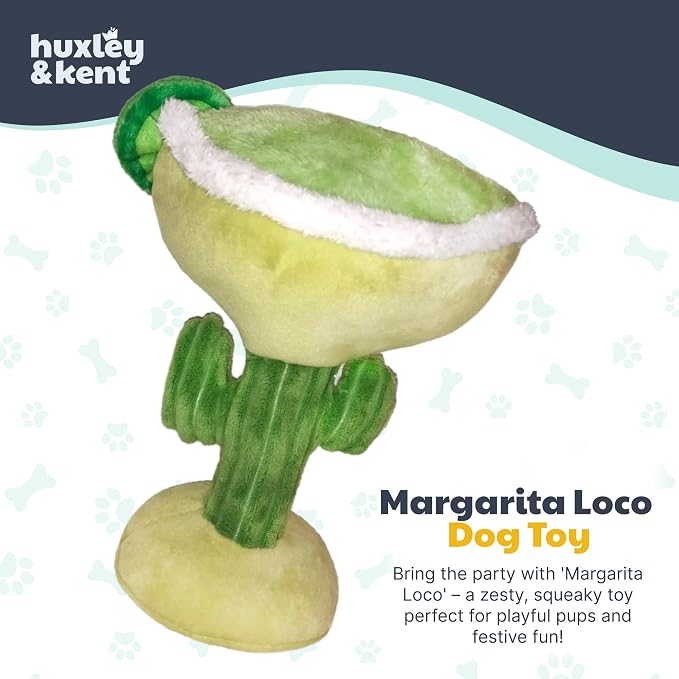 Huxley & Kent Funny Dog Toy w/Squeaker – Power Plush Squeaky Dog Toys for Small, Medium & Large Dogs – Soft Stuffed Animal for Indoor Play & Fetch - Margarita Loco, Large