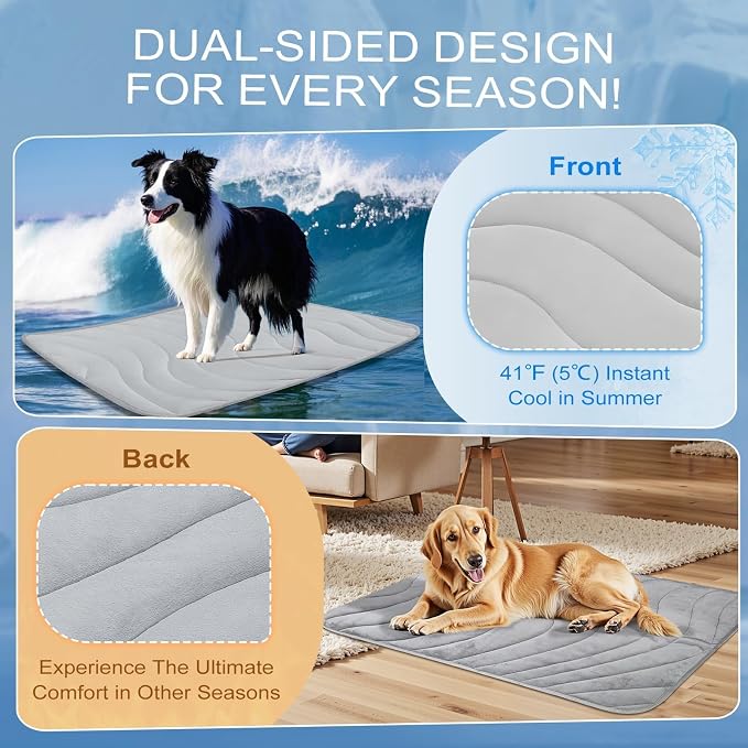Cozyide Dog Cooling Mat, Q-Max>0.45 Thin Breathable Cooling Mat for Extra Large Dogs, Washable Reversible Dog Pad for Four Seasons, 40" L x 28" W, Light Grey