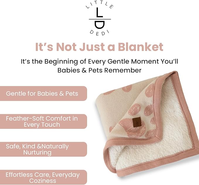 Baby & Pet Blanket 100% Cotton with Sherpa Fleece – Soft Stroller Blanket for Baby, Dog & Cat – Breathable, Hypoallergenic, Washable – 76×96 cm Pink Beige