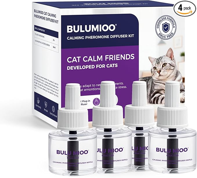 Cat Calming Pheromone Refills (120-Day Supply) – 4 x 48ml Replacement Vials ONLY (Diffuser Not Included) – Helps Reduce Urine Spraying & Scratching – Unscented Stress Relief