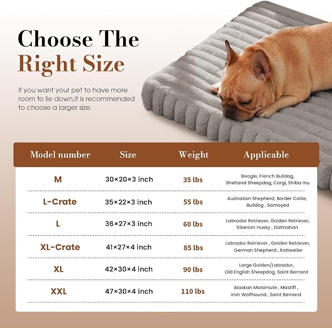 Large Orthopedic Dog Crate Bed with Waterproof Lining, Soft Short Plush Surface & Egg Crate Foam for Calming Puppy, Machine Washable Pet Bed with Removable Cover & Anti Slip Bottom