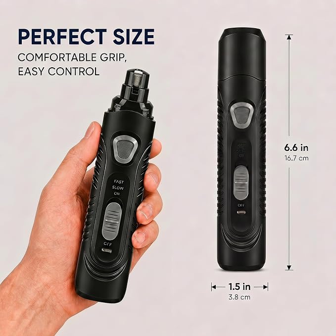 Pet Nail Grinder for Dogs and Cats, 2-Speed Electric Dog Nail Trimmer, Extral Steel Pet Nail Clipper, Rechargeable 2000mAh Nail Grinder for Small Medium Large Dogs with 2 LED Lights, Black