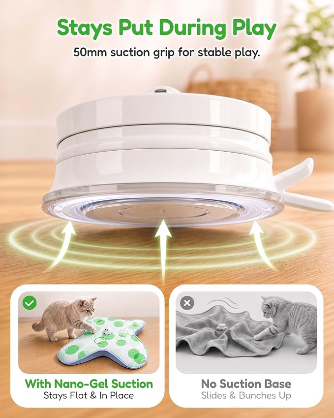 PetsBusy Automatic Hide &Seek Interactive Cat Toys for Indoor Cats,[Week-Long Big Battery] Rechargeable Smart Touch-Activated Kitten Toy with Moving Rainbow Tail for Bored Adult Cats,
