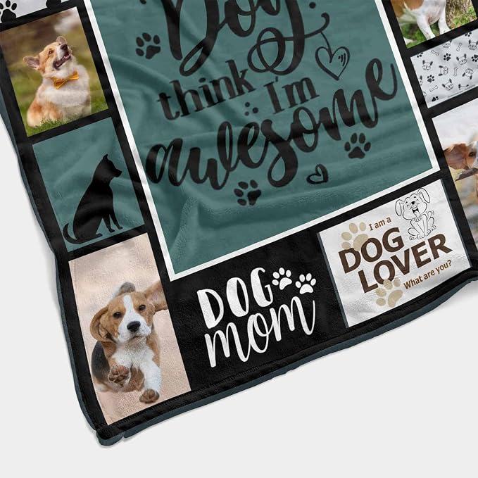 InterestPrint Personalized Pet Memorial Blanket My Dog Think I'm Awesome Dog Lover Blanket Custom Loss of Dog Memorial Fleece Blankets Memory Throw Blanket Gift for Grieving Pet Owner 40X50 Inch