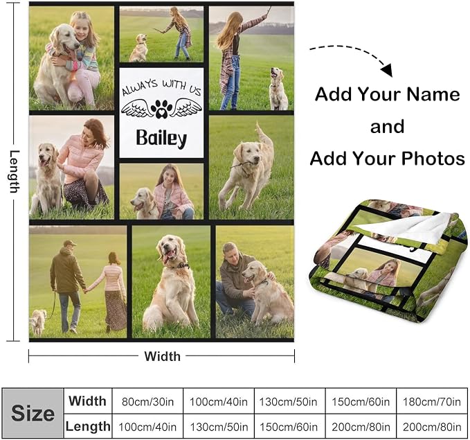 Personalized Pet Memorial Throw Blanket, Dog Cats Pets Lovers Memorial Gifts, Custom Pet Loss Sympathy Blanket with Pictures and Name, Customized Dog and Cat Blankets for Family Friends 50"x60"