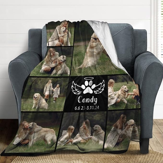 Personalized Dog Blankets with Photos Custom Dog Blanket with Pictures - Customized Pet Memorial Blanket Gifts for Loss of Dog, Loss of Pet Remembrance Gift, in Loving Memory Blanket for Dog Lover S