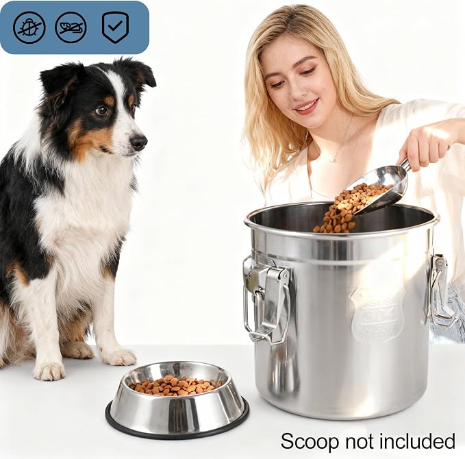 12Lbs 304 Stainless Steel Dog Food Storage Containers with Airtight Lid | Large Airtight Pet Food Storage Container Food Bin for Dogs, Cats & Birds Seed, Keep Fresh