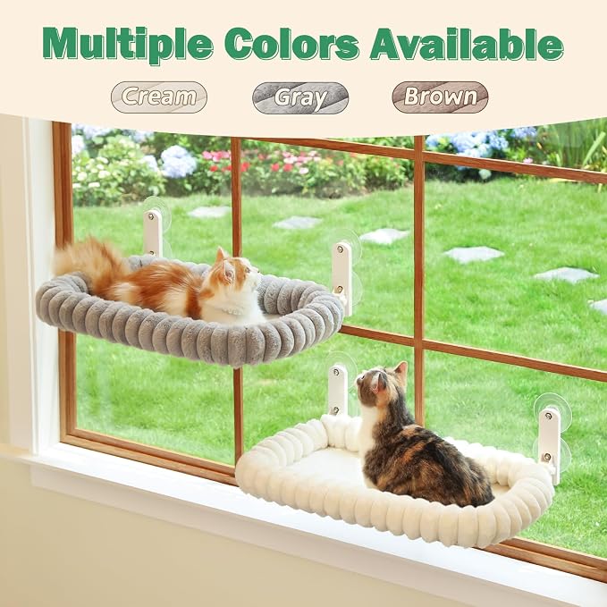 Zakkart SnugCloud Foldable Cat Window Perch - Cordless, Ultra Soft Machine Washable Bed with 4-Sided Bolster, Metal Frame - Window Hammock for Large Cats and Kittens (Gray, Medium)
