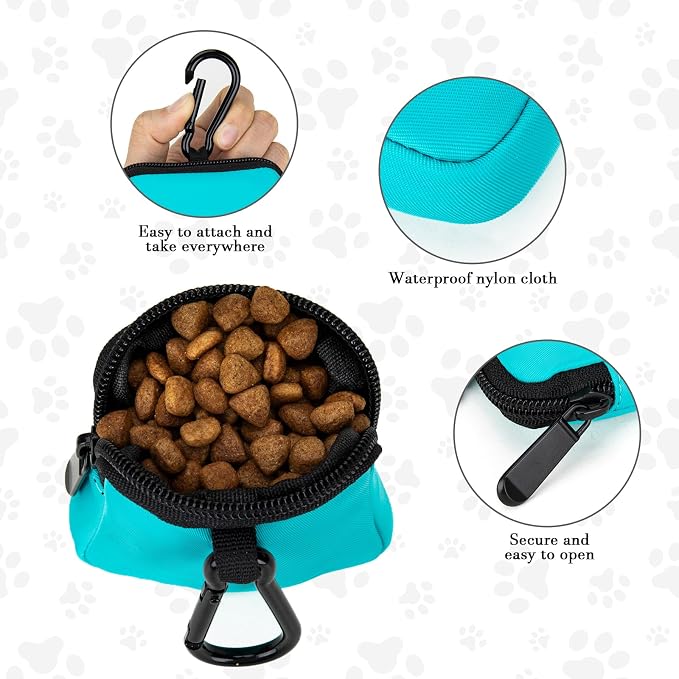 Dog Treat Pouch Pocket Sized Pet Puppy Training Pouch for Dog Training Behavior Aids, Waterproof Nylon Fabric Dog Poop Bag Holder, Hands Free Dog Walking Bag with Metal Carabiner(Lake Green)