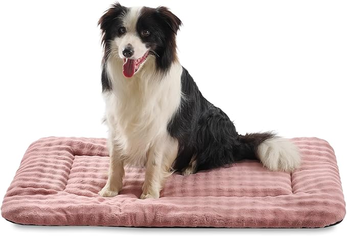 Dog Bed Mat Crate Pad for Large Dogs, Dusty Pink, 36"x 23" | Washable Soft Pet Sleeping Mat, Anti-Slip Kennel Pad with 3D Bubble Pattern