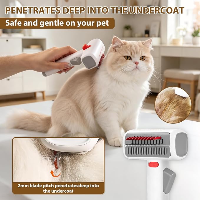 Deshedding Brush for Cats - 2-in-1 Pet Dematting Comb & Undercoat Rake | Cat Hair Removal Brush Self-Cleaning Hair Removal Brush Safely removes tangles, knots, and loose hair from your pet