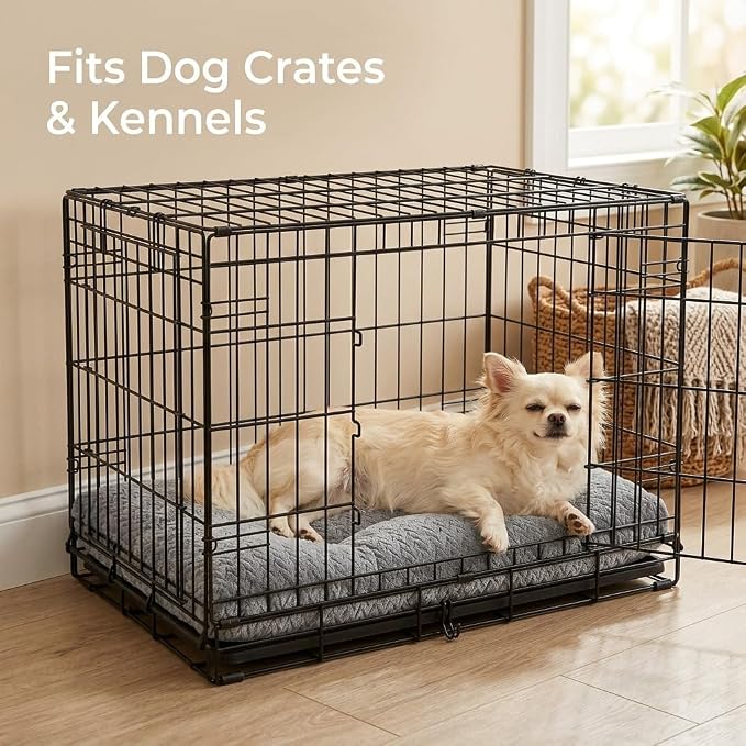 Small Dog Bed for Crate,22 Inch Washable Dog Crate Pad for Dog Cages,Soft Jacquard Flannel Puppy Kennel Bed with Anti-Slip Bottom,Fluffy Dog Mat for Small Dogs,Grey