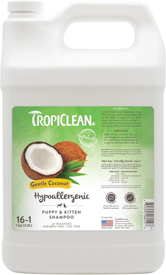 TropiClean Gentle Puppy Shampoo, Tearless Hypoallergenic Shampoo, 1 Gallon