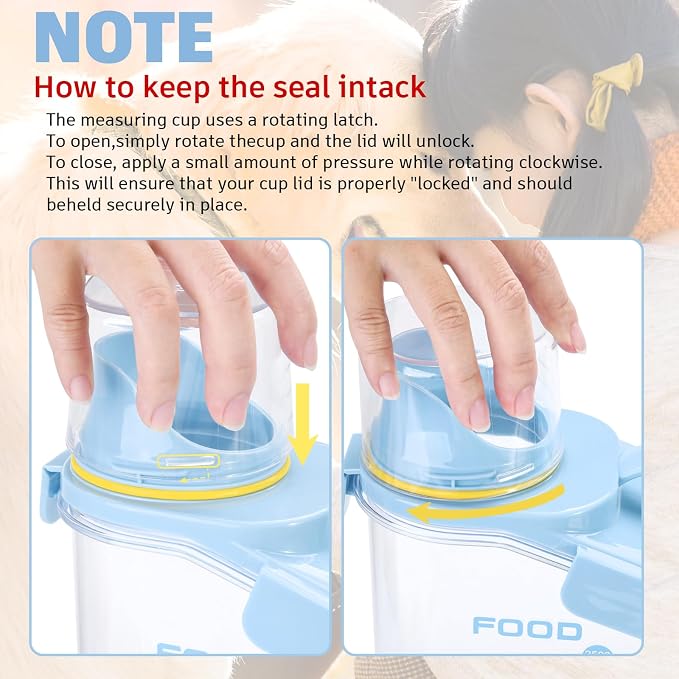 Dog Food Storage Container with Large Pour Spout, Blue | Pet Food Container with Measuring Cups, Keep Food Fresh, Portable Cat Food Container for Dogs, Cats, Birds