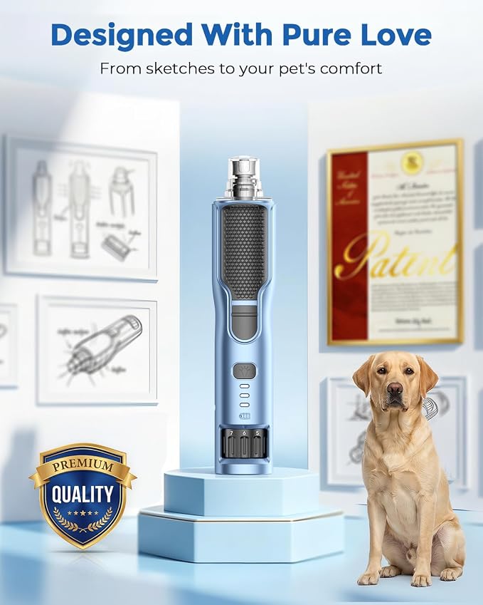 7-Speed Dog & Cat Nail Grinder with Light - Ring LED Safe to Avoid Overcut, Quiet Low Vibration & Powerful Fast, Cordless Rechargeable Toenail Trimmer for Small & Large Puppy & Breeds Paws(White)