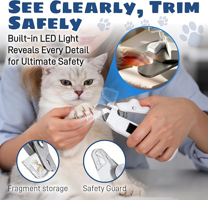 Dog Nail Clippers with Light, 2-in-1 Cat Nail Clippers - Electric Rechargeable Pet Nail Grinder Trimmer with LED Light & Safety Guard, Cordless for Small Medium Dogs Cats