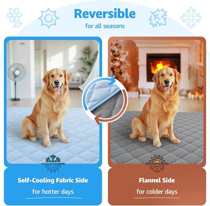 LOOBANI Dog Cooling Mat for Large Dogs 56"x36"- Cooling Pad for Dog, Cool Blanket for Dogs Machine Washable, Pet Cool Mat for Indoor, Outdoor, Couches, Crates, Car Seats for Trips (Blue, 56"x36")