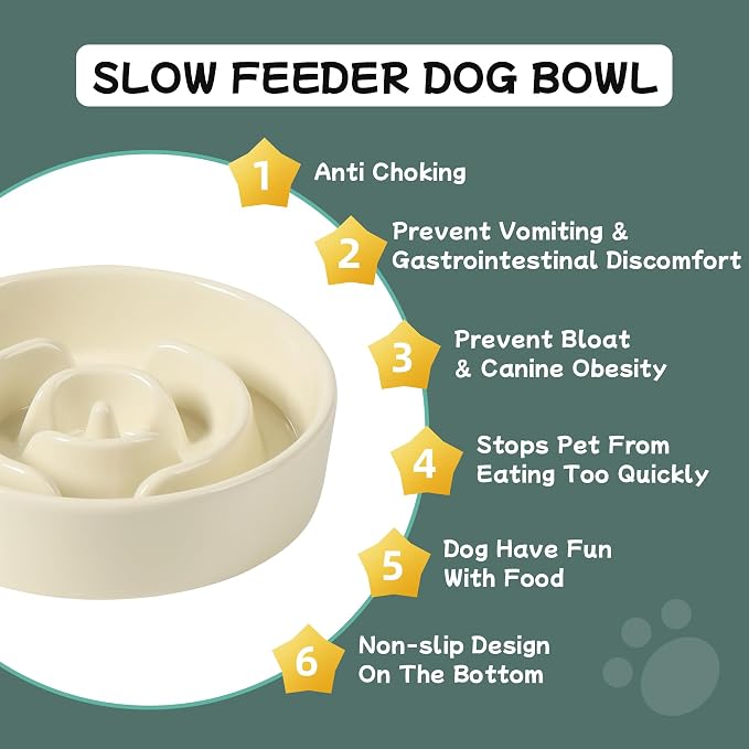 Havniva Ceramic Slow Feeder Dog Bowls, 0.9 Cups Dog Bowl Slow Feeding for Small Breed, 6.1inch Puzzle Dog Food Bowl Slow Feeder Non-Slip Anti-Gulping and Anti-Choking Reduces Bloating