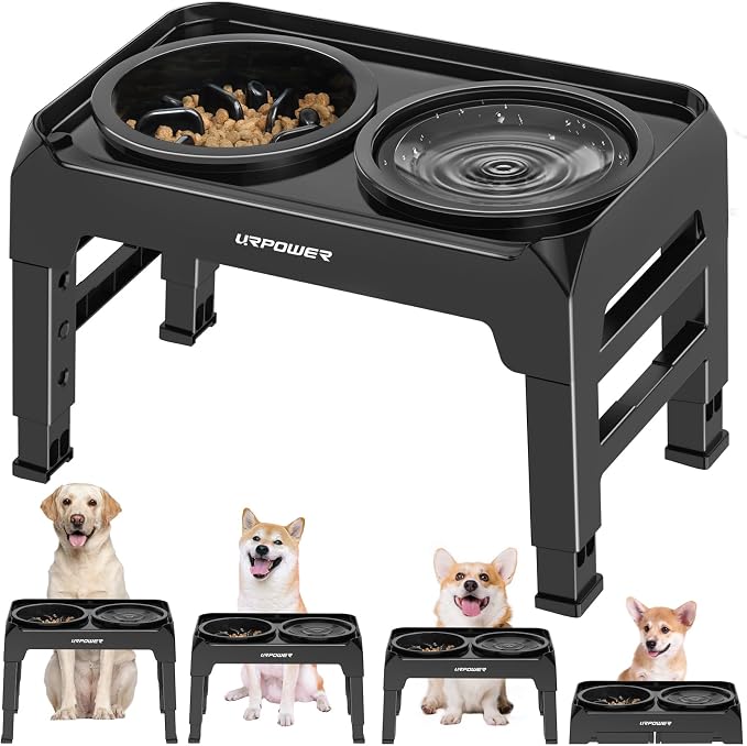 URPOWER Raised Dog Bowls 4 Height Adjustable Elevated Bowl Stand | Stainless Steel Water Bowl Non-Slip Dog Food Bowls Stand for Small Medium Large Dogs and Pets