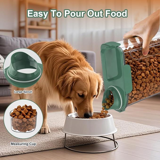 Uppetly Dog Cat Food Storage Container, 5-7Lbs Pet Food Containers, Airtight Cat Food Container with Portable Handle & Measuring Cup, Small Animal Dry Food Dispenser for Dogs, Cats and Birds Green