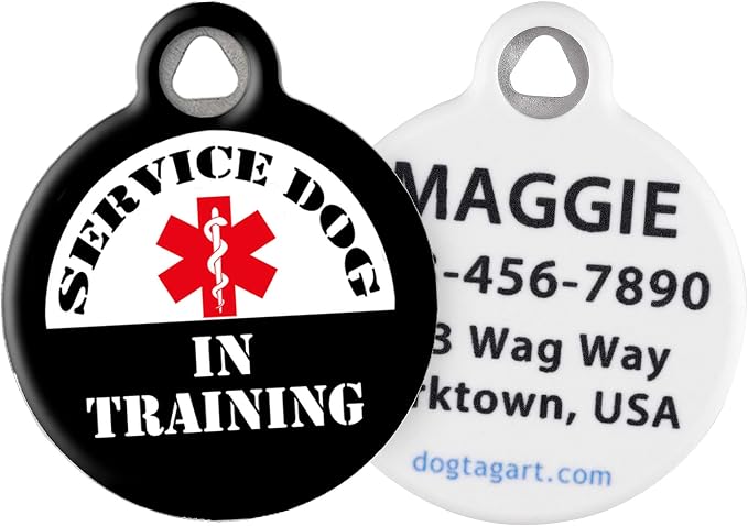 Service Dog in Training Personalized Pet ID Tag for Dogs, Silent Polymer Coated Stainless Steel Nametag with Customized Identification Information - Small .875" Diameter