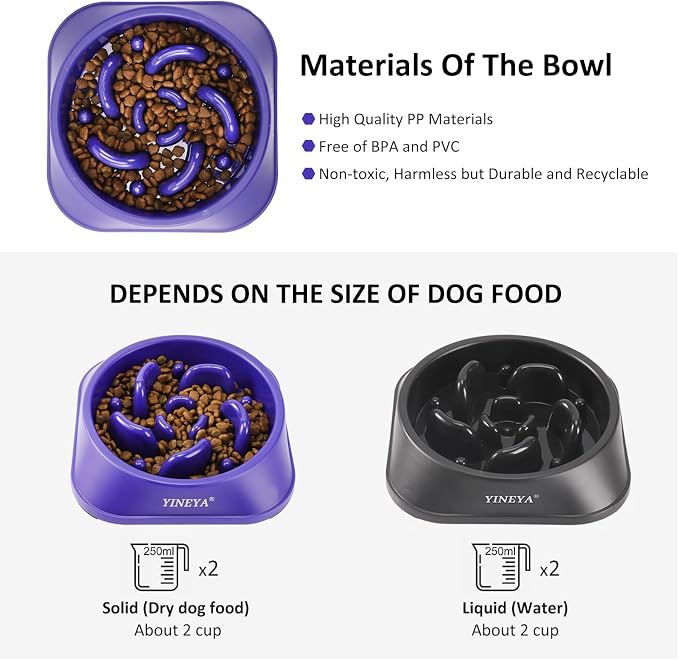YINEYA 2PCS Slow Feeder Dog Bowls, Pet Supplies That Slow Down Eating, Pet Food Bowls, Maze Dog Puzzle Feeder for Medium Breed