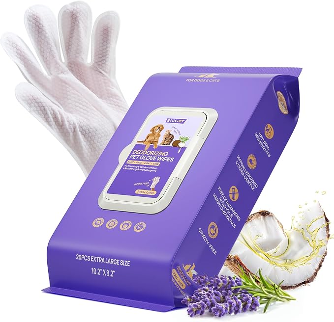 HICC PET Dog Wipes for Dogs & Cats, Glove Design, 20 Count | Fresh Coat Between Baths, Head-to-Tail Grooming, Plant-Based Formula, No-Rinse, Quick Everyday Cleanups, Verbena Scent