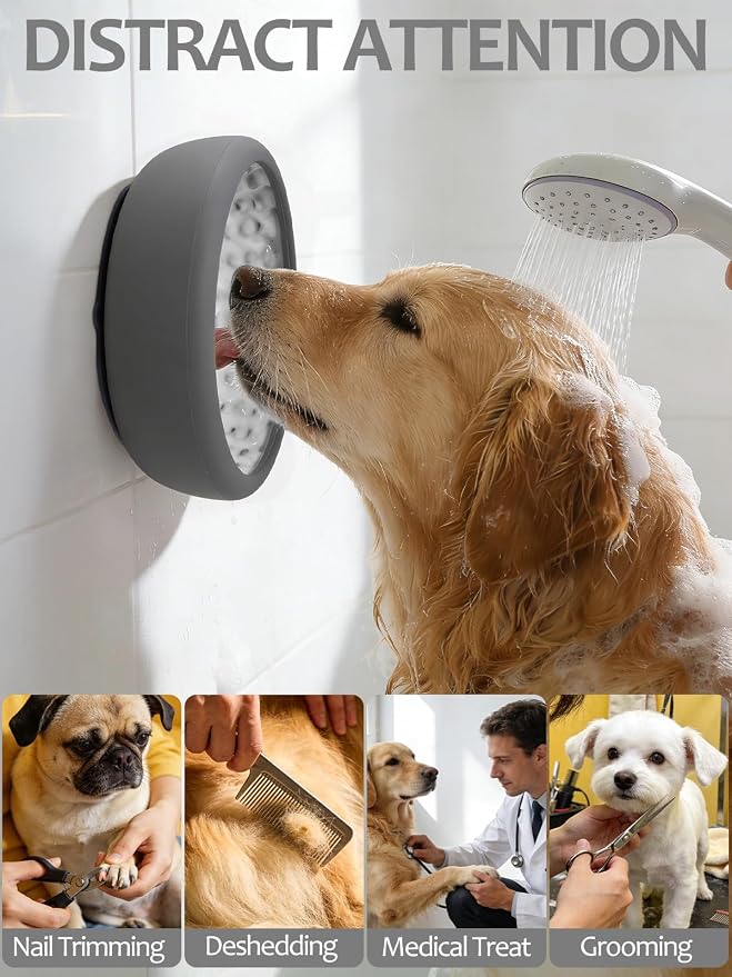 Dog Lick Bowl with Brush and Scraper, Anxiety Relief Lick Mat for Dogs, Non-Slip Freeze Licking Bowl Enrichment Puzzle Feeder for Distraction, BPA Free Silicone, Dishwasher Safe