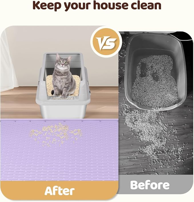 Silicone Cat Litter Mat for Litter Box 50”x35” Large Cat Mat, Purple | Waterproof, Non-Slip, Leak-Proof Rug Mat with Lip, Easy to Clean, Extra Large Litter Catcher Mat for Floor