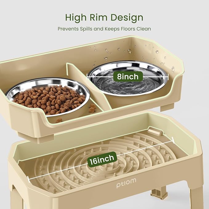 3-in-1 Elevated Dog Bowls with Adjustable Stand, Slow Feeder & 2x56oz Bowls