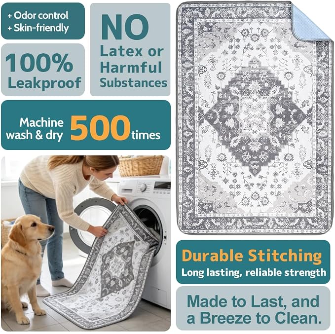 Washable Pee Pads for Dogs, 2 Pack Reusable Puppy Training Pads 40"x26" Super Absorbent Waterproof Dog Training Pads, Non-Slip Potty Pads, Whelping Pads Litter Mat Light Grey Medallion