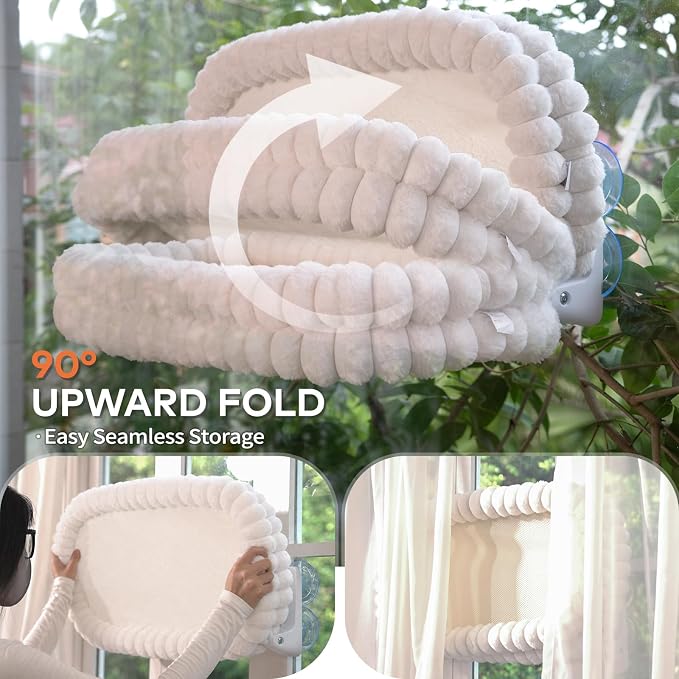 CHEERPALS Cloud Cat Window Perch for Indoor Cats Hammock Bed Foldable | Reversible Cushion Removable Washable, Breathable Soft All-Season, Sturdy Strong Suction Cups Support, Cordless(Grey,Large)