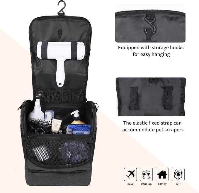 Dog&Cat Grooming Supplies Bag, Adjustable Compartments Wall Mounted Dog Grooming Bag for Pet Groomers, Cat Grooming Bag for Dog Clippers/Wipes/Hair Remover/Nail Trimmer/Brush/Comb/Shampoo