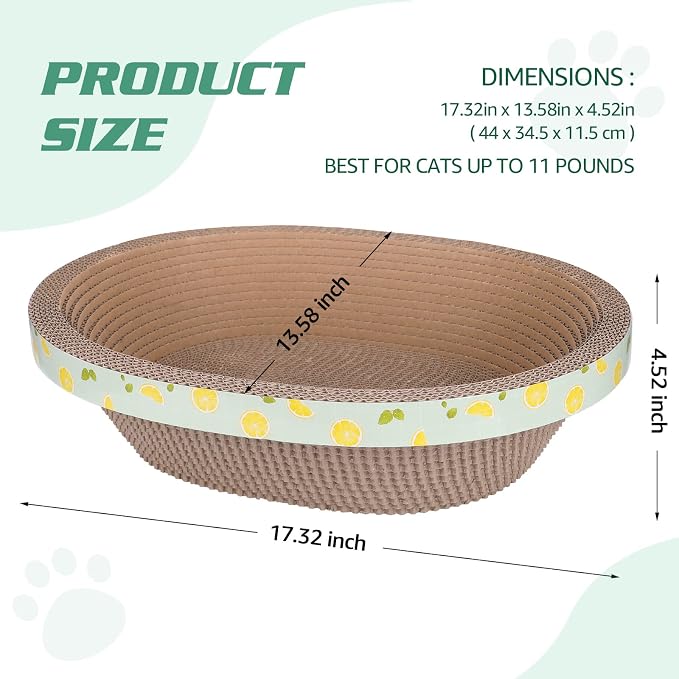 Oval Cat Cardboard Scratcher with Lounger Bed, High-Density Kitty Cat Scratching Pad for Indoor Cats Grinding Claws, Ergonomic Curved Furniture Couch Cat Scratch Protector, 17.3" × 13.6" × 4.5"