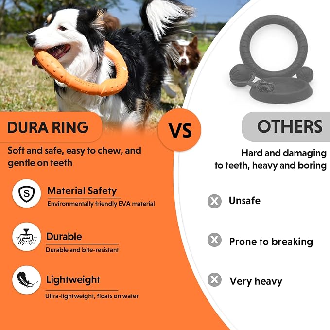 LaRoo Dog Chew Toy Ring, Floating Dog Pool Toy, Flying Disc for Medium & Large Dogs, Interactive Tug of War & Teething Relief, Pet Training Outdoor Fetch Toys (Orange,11.8'')