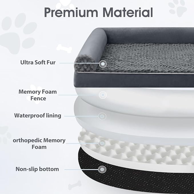 BFPETHOME Orthopedic Washable Human Dog Bed for Adult & Dog Cozy Sleep | Human Size Waterproof Big Soft Pet Couch Bed for Adult & Dogs Relax with Removable Cover Supportive Foam Dark Grey 61x43 Inch
