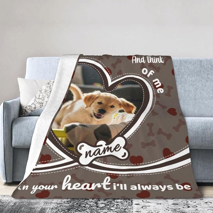 Nxwdwqa Personalized Dog Blanket Throws with Photos, Custom Pet Name Blanket, Dog Gifts for Pet Lovers, Customized Puppy Blanket for Adult Kid Birthday Christmas Fathers Mothers Valentines Gift