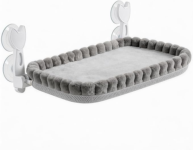 Cat Window Perch - Gray Cordless Foldable Cat Window Hammock for Large Cats, Sturdy Metal Frame Hanging Cat Bed, 40 lbs Capacity