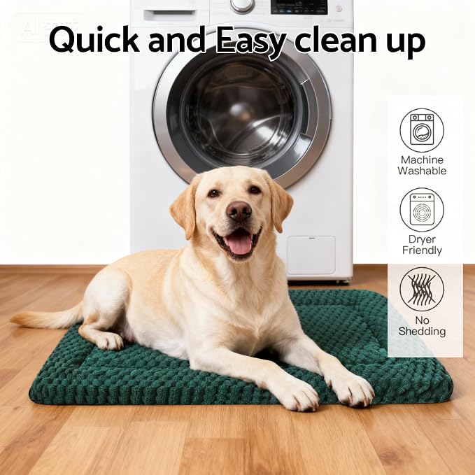 Dog Bed Mat - Dog Crate Pad - Reversible Mat for Pet Comfort - Soft Bed Crate Pads for All Seasons - Durable, Machine Washable Mat for Crates, Travel, and Home (Dark Green, 35" L*23" W*1.5" Th)